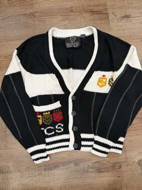 Vintage Torque B&W Cardigan Sweater Granny Cottagecore Teachercore